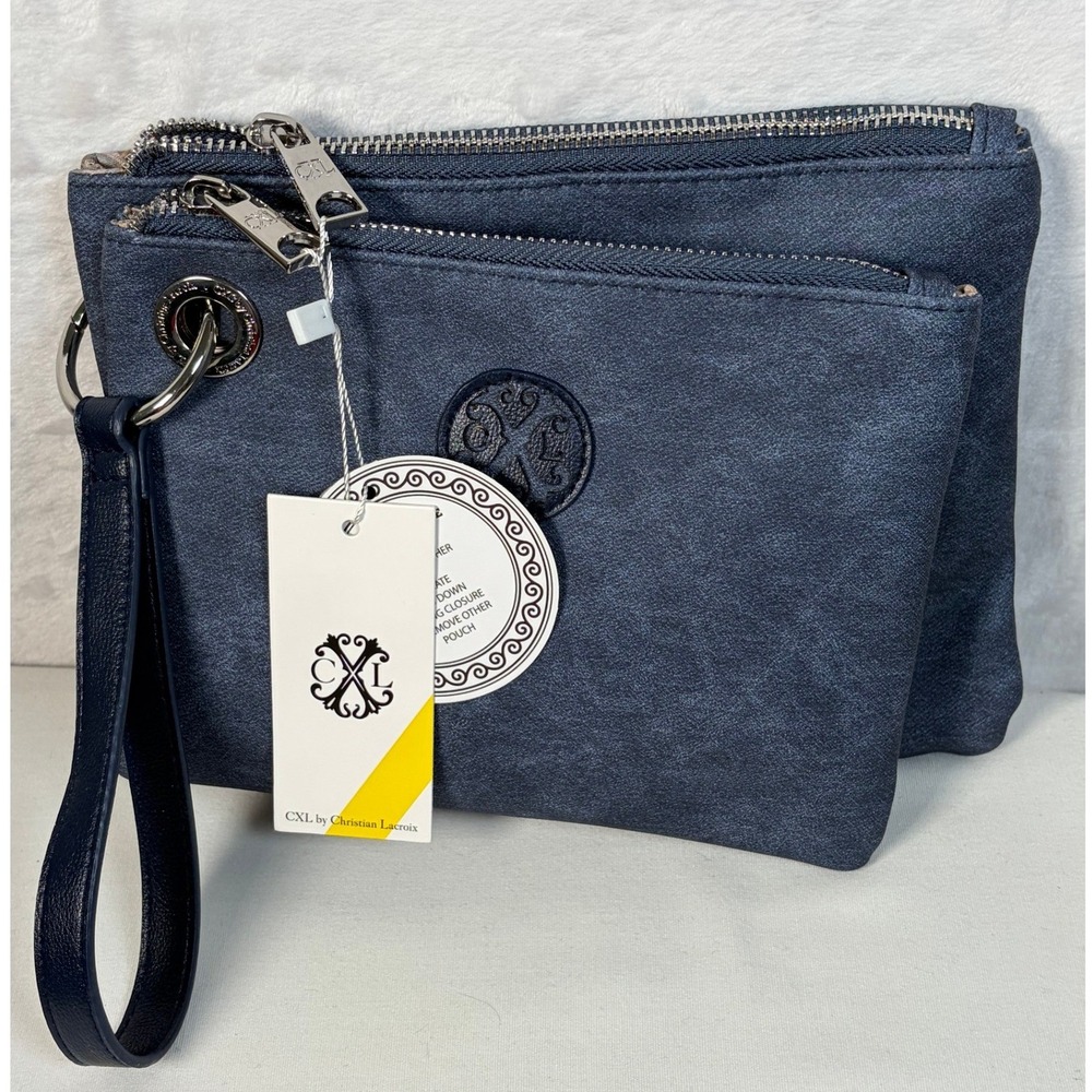 CXL by Christian Lacroix Luca PU Denim Double Slim Pouch Wristlet Indigo Denim
